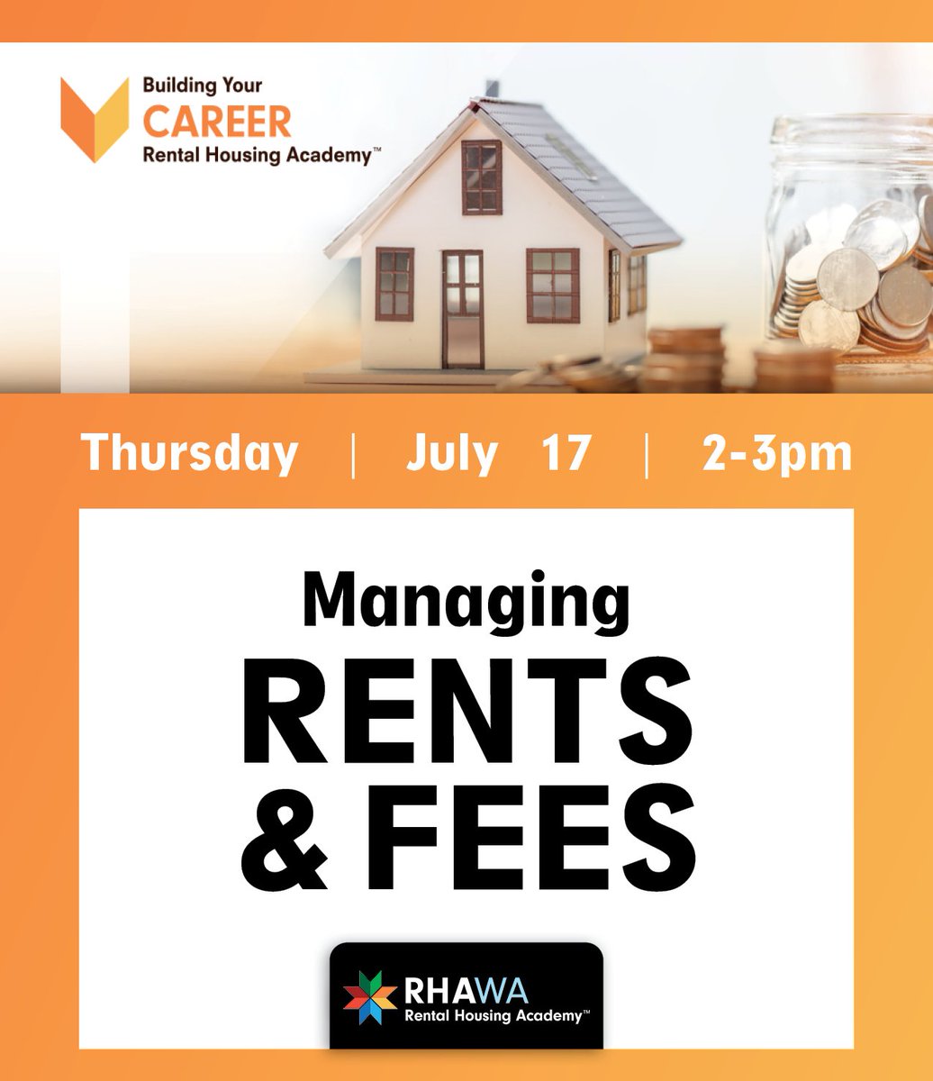 RHAofWA's tweet image. Join us online on July 17 from 2–3 PM PDT to learn best practices for managing rents and fees. A must‑attend for housing providers! RHAwa.org/events #RentalHousing #PropertyManagement #LandlordEducation #HousingProviders #FeeManagement #RHAWA