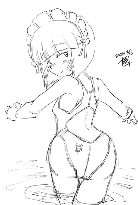 #週末ガルパンお絵描き120分一本勝負 #週末ガルパンお絵描き120分一本勝負20250712 お題「フリー」 やっぱり水に入りに行きたい… ええ カトラスさんと いけません カトラスさんと 競泳水着を着たカトラスさんと 泳ぎに行きたいんです! なぜならいくしかないから! 行くしか… … パタリ……