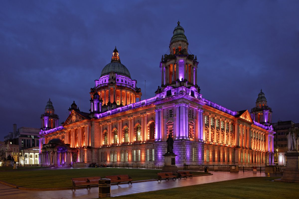belfastcc's tweet image. City Hall will be illuminated in orange & purple tonight.
View all other illuminations coming up this month at ow.ly/44vI50P8v8m
#BelfastLightsAtNight