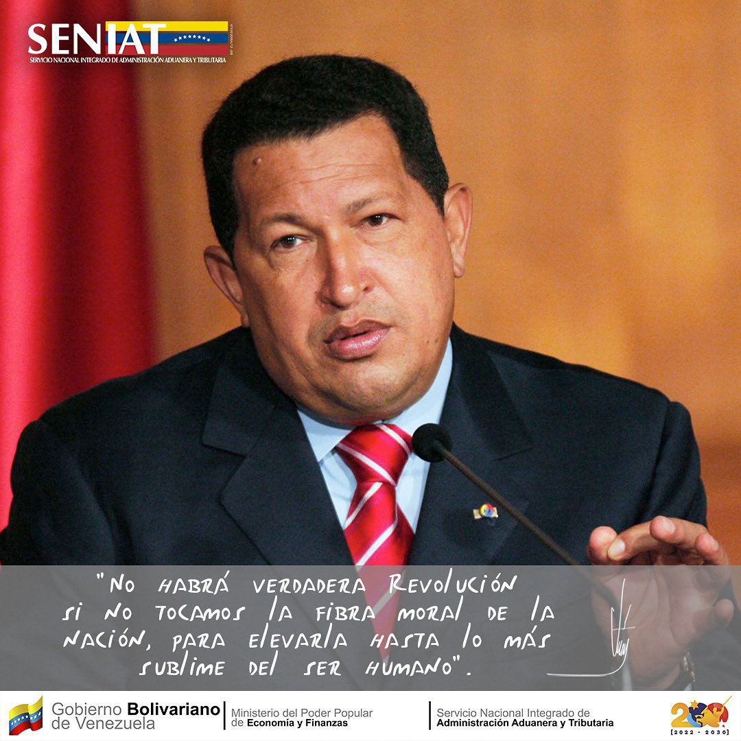 #Frases || #AsíLoDijo el Comandante Supremo y Eterno, Hugo Chávez: "No habrá verdadera Revolución si no tocamos la fibra moral de la nación, para elevarla hasta lo más sublime del ser humano".

#ChávezVive #HugoChávez #Chávez #Seniat #Venezuela #Impuestos #ISLR