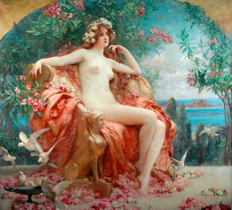 ClassicalMyths's tweet image. "Of revered gold-wreathed and beautiful Aphrodite I shall sing, to whose domain belong the battlements of all sea-laved Cyprus..."
"Roses of Youth" by Henrietta Rae (1859–1928). Image credit: Scarborough Museums and Galleries