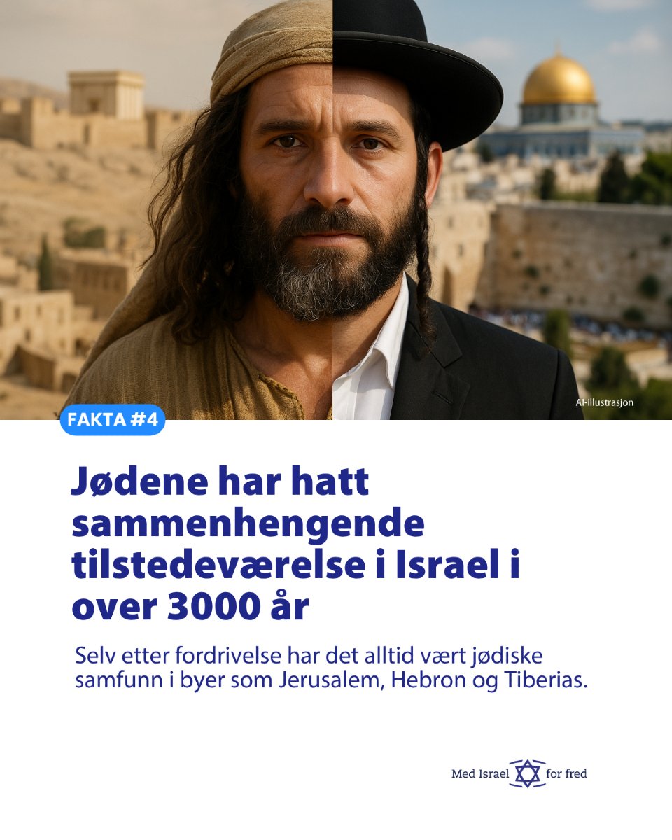 🌍 Jødisk tilstedeværelse i Israel har aldri opphørt gjennom 3000 år. Selv etter eksil og kriger har det alltid bodd jøder i det hellige landet. Historiske kilder og arkeologi bekrefter tilstedeværelse fra kong Davids tid og frem til moderne tid. Jerusalem har vært sentrum for