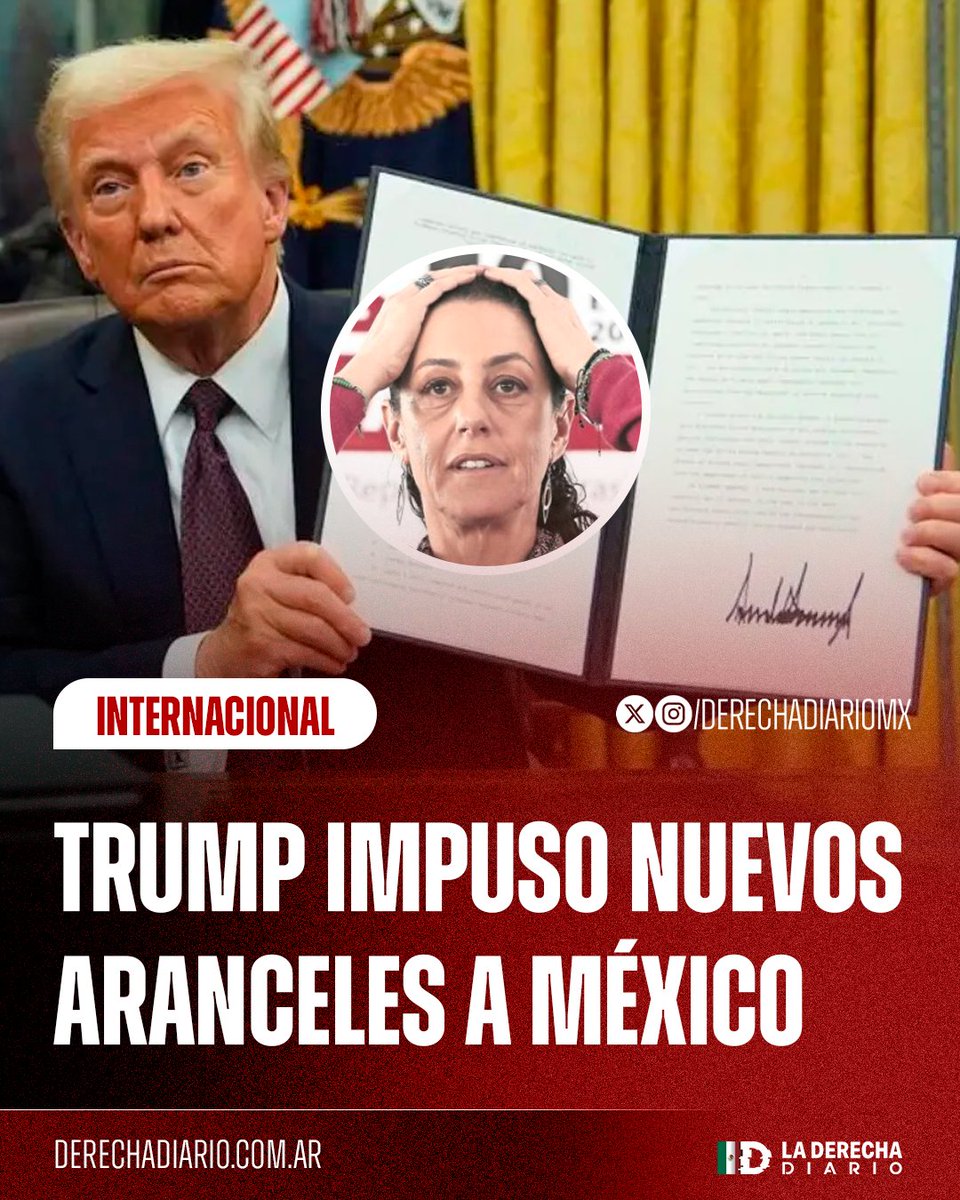 🚨🇲🇽🇺🇸 | #URGENTE Donald Trump anunció que impondrá aranceles del 30% a todas las importaciones a partir del 1 de Agosto por culpa de la miserable comunista Claudia Sheinbaum, por no combatir el tráfico de fentanilo.