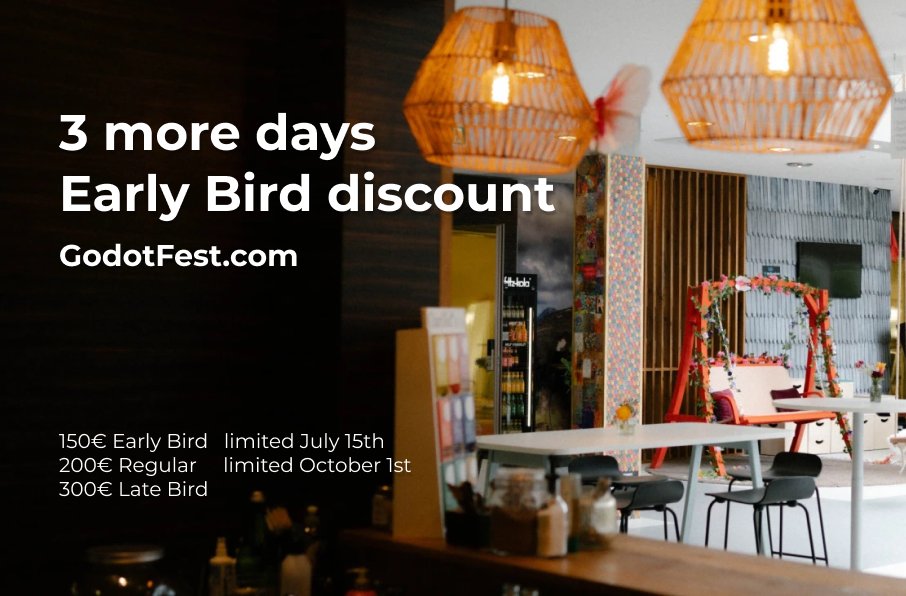 GodotFest's tweet image. The earlier you grab your #GodotFest tickets, the cheaper they are and the more time you will have to plan your trip! (also look at that pretty venue)