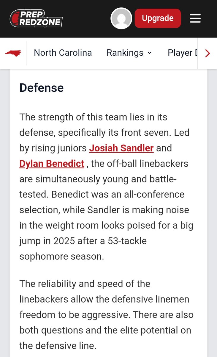 Brian Hyder (@brihycsu) on Twitter photo We see you <a href="/JosiahS7UP/">Josiah Sandler</a>! Aunt <a href="/MandyHyder/">Mandy Hyder</a> & I are very proud of you. Keep up the great work! We love watching you grow & compete! Can't wait to see you this season!
Sophomore season:
Starter & Season Captain
53 tackles & 4.0+ GPA
Lettered
Junior season loading...
<a href="/PrepRedzoneNC/">Prep Redzone North Carolina</a> We see you <a href="/JosiahS7UP/">Josiah Sandler</a>! Aunt <a href="/MandyHyder/">Mandy Hyder</a> & I are very proud of you. Keep up the great work! We love watching you grow & compete! Can't wait to see you this season!
Sophomore season:
Starter & Season Captain
53 tackles & 4.0+ GPA
Lettered
Junior season loading...
<a href="/PrepRedzoneNC/">Prep Redzone North Carolina</a>