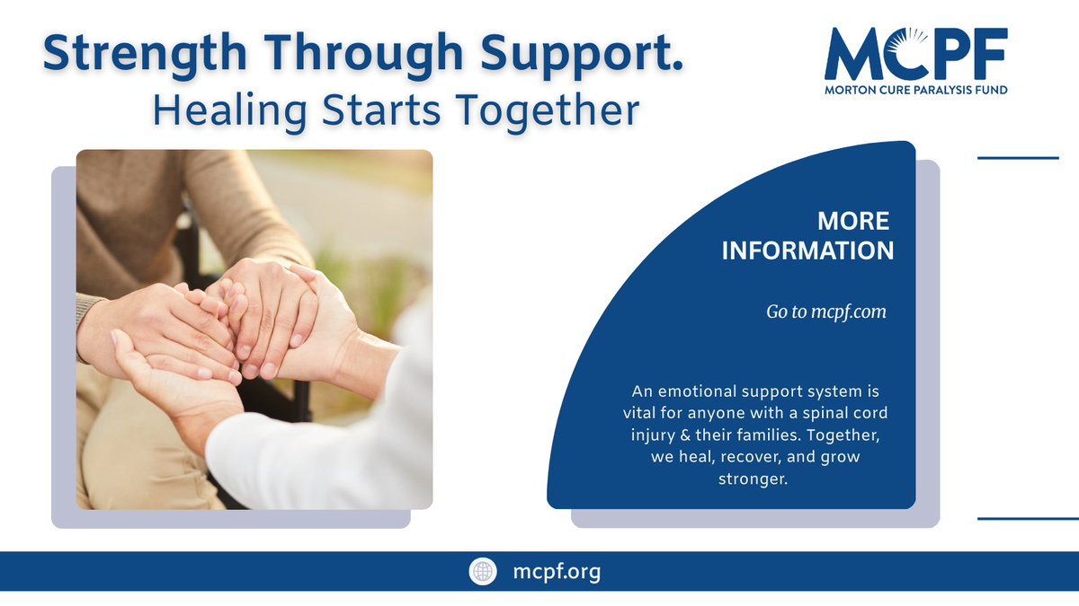 An #emotional support system is vital for anyone with an #SCI &amp; their families. Together, we heal, recover, and grow stronger. Visit mcpf.org to find #support. #SpinalCordSupport #HealingTogether #SupportMatters #MCPF