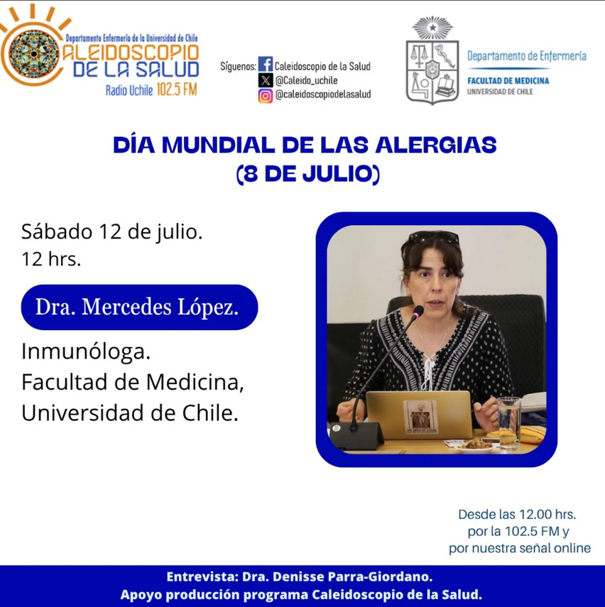 Esta semana les invito a escuchar sobre "Alergias" tremendo tema conversado con la Dra. Mercedes López, disponible en radio.uchile.cl/programas/cale… <a href="/EnfermeriaUCh/">Departamento Enfermería Universidad De Chile</a> <a href="/Caleido_uchile/">caleidoscopio.delasalud</a>