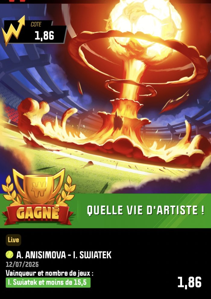 Un magnifique cadeau pour Swiatek 🎁 dés le début on a compris qu'anisimova avait le bras très lourd.. Elle s'est fait complétement bouffé par le poid de l'évenement la pauvre.. 

Mais ducoup on se régale en live c'etait FREE ✅ #Wimbledon #TeamParieur