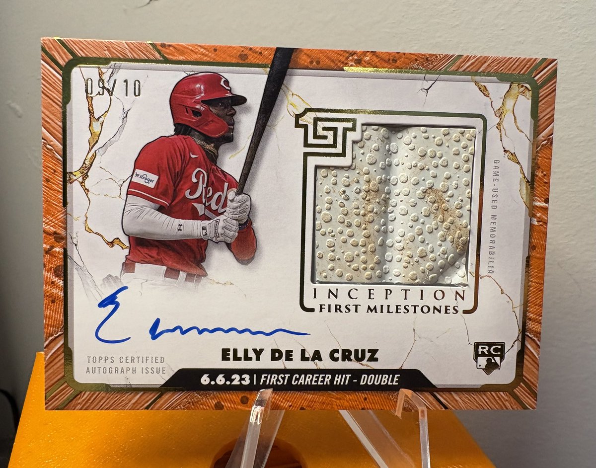 lbfight's tweet image. 2024 Topps Inception Elly de la Cruz First Milestones Base relic on card auto 9/10. $4,300 OBO. No comps on this but a /25 sold for $2,750 and /44 for $1,500. #Reds #Atobttr @Reds @ellylacocoa18 Unfortunately need to sell due to unforeseen upcoming medical bills.