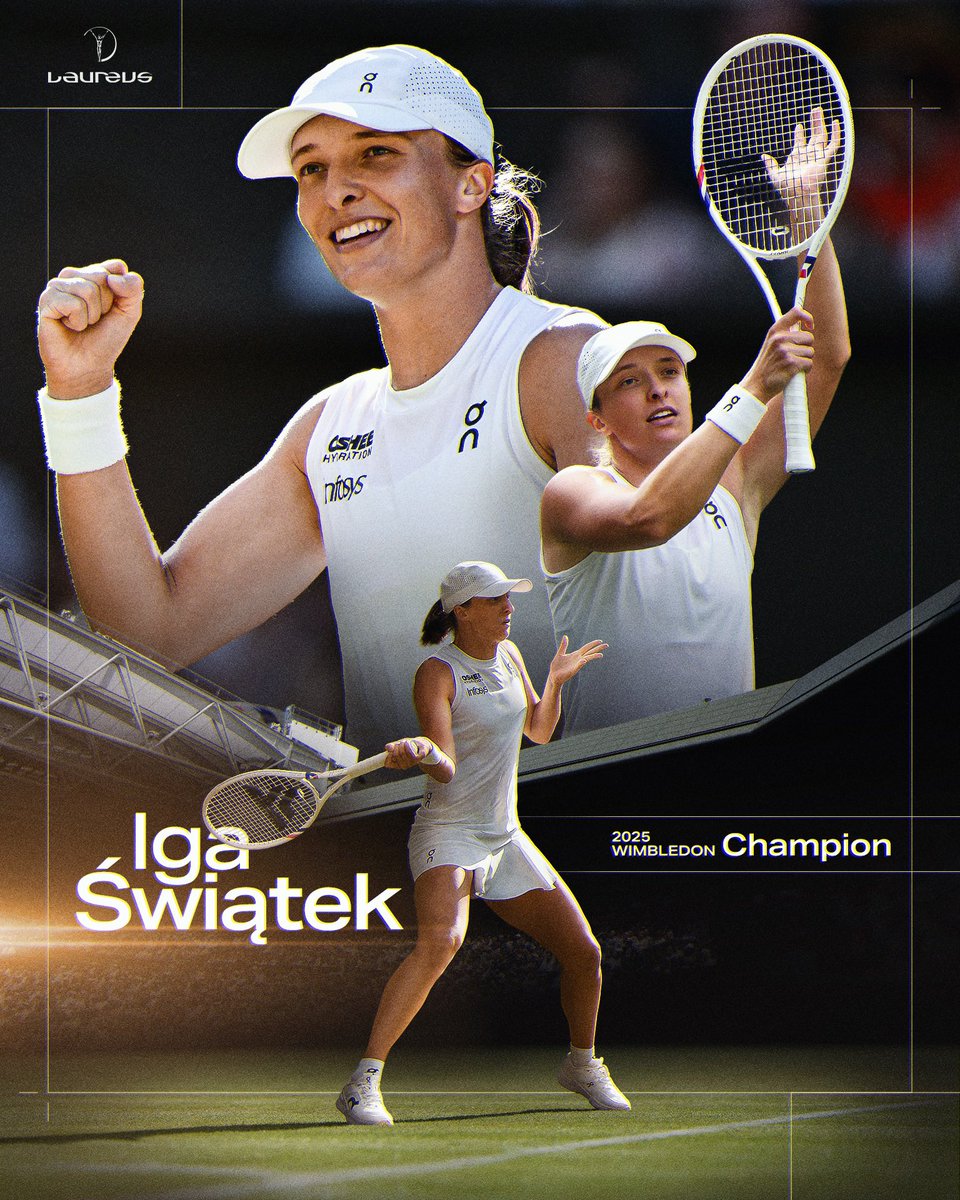 LaureusSport's tweet image. Sensational Świątek
A dominant @iga_swiatek defeats Amanda Anisimova without dropping a game to win her first #Wimbledon title 👏
6-0, 6-0 and she’s now 6-0 in Grand Slam finals 🏆