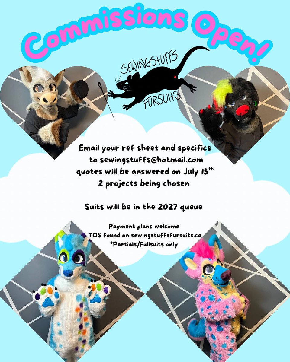 We have only 3 more days for quotes before we pick our last 2 projects for 2027!

Get your emails in to get a quote 😻

More info on found on sewingstuffsfursuits . ca 

all designs for heads, partials or fullsuits will be considered 

#fursuitmaker #fursuit #fursuitsale