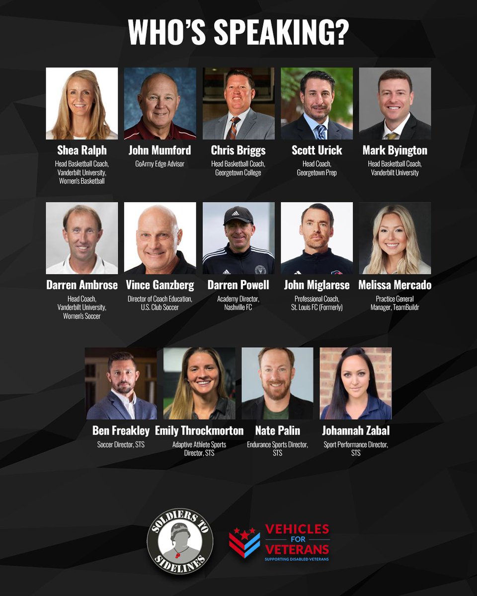 Only two weeks to go until our First Annual Coaching Summit! Check out our speaker list - featuring 28 of the top minds and talent in coaching today! soldierstosidelines.org/summit/ 

#stscoachingsummit #soldierstosidelines #earnyourwhistle
