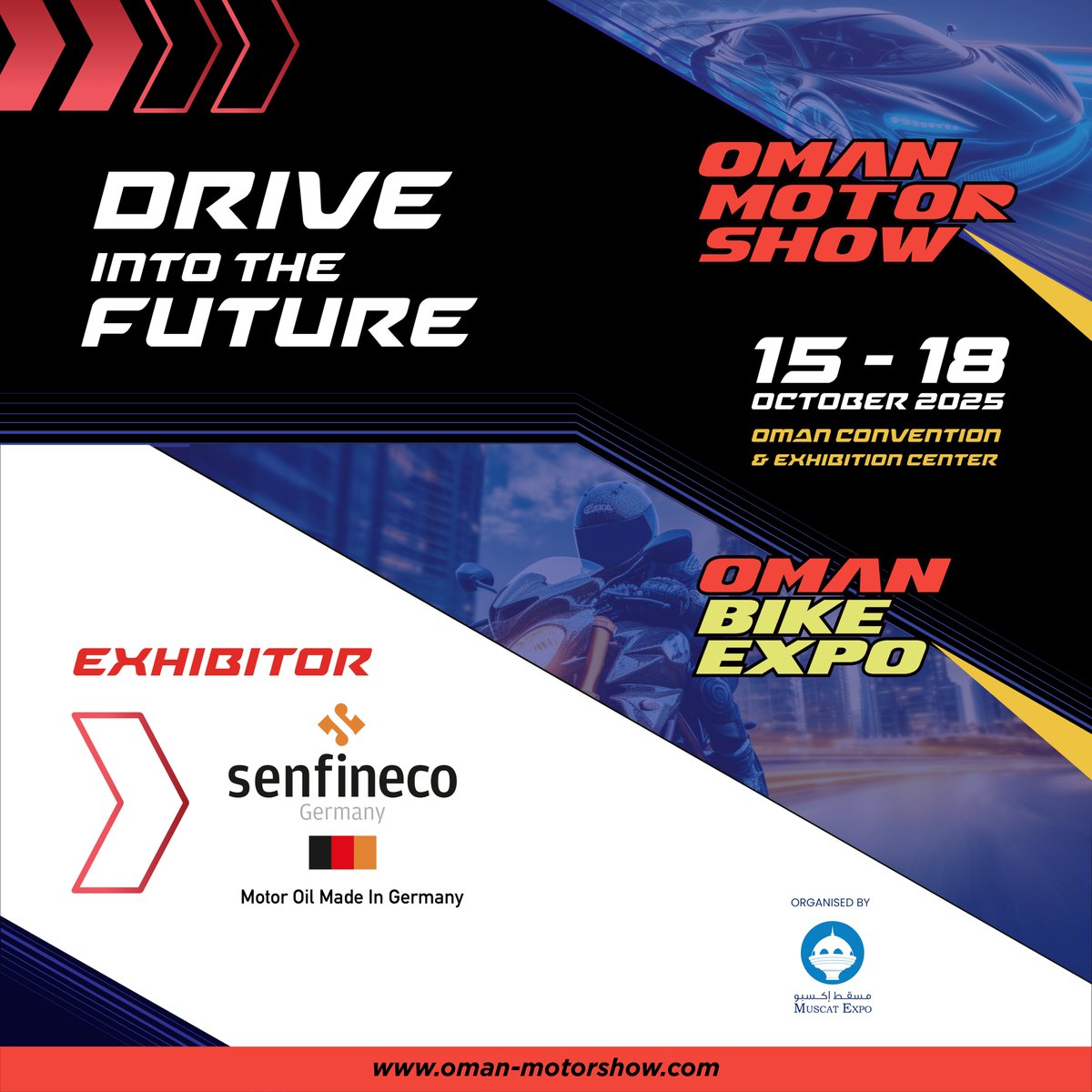 MotorShow_Oman's tweet photo. We are pleased to announce Senfineco, Exhibitor at the @MotorShow_Oman from 15-18 October 2025, at OCEC, Oman. 

https://t.co/6m6dGROevj

#OmanMotorShow #CarLovers #autoshow #LuxuryCars #AutoShow #CarAccessories #Omanbikeexpo #Bike #Bikeride #MotorcycleGear #twowheels https://t.co/FUqRyYjCf5