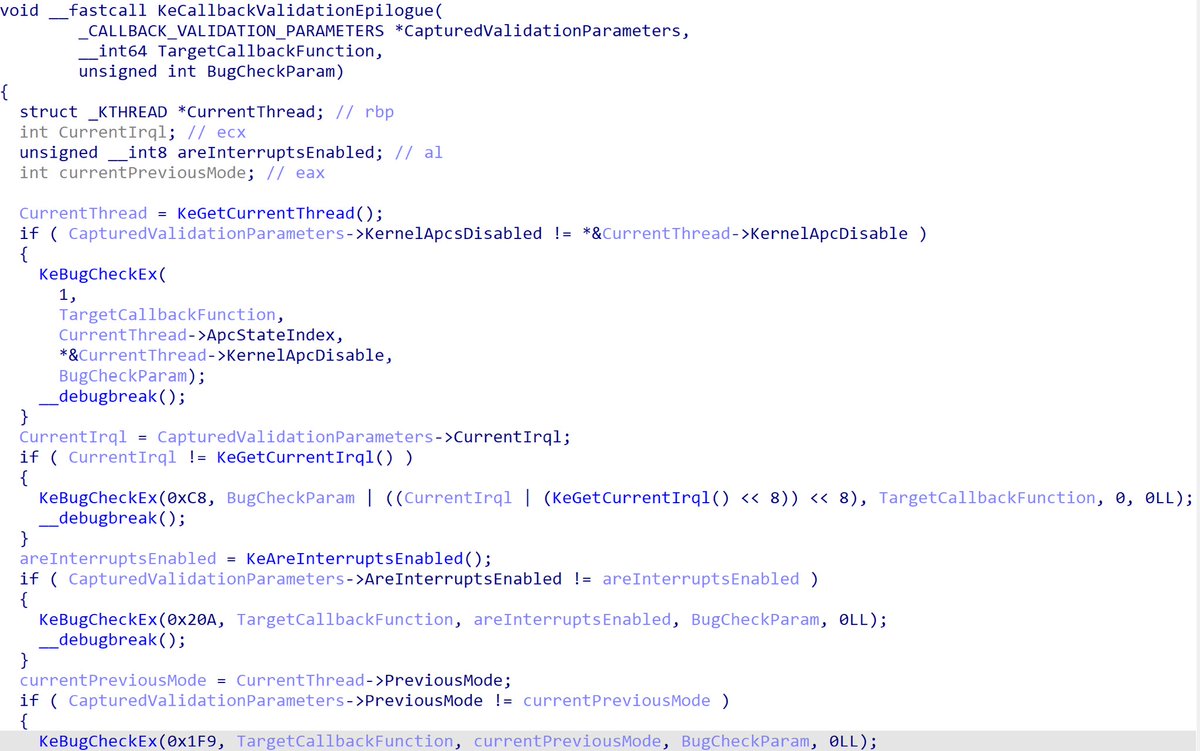 In the latest Insider Preview — “validation” routines are present before dispatching various kernel notifications (thread, image load, etc.)

I assume it’s to make sure software is “playing nicely”?

I’m not privy to the latest offensive tradecraft. Is this a mitigation?
