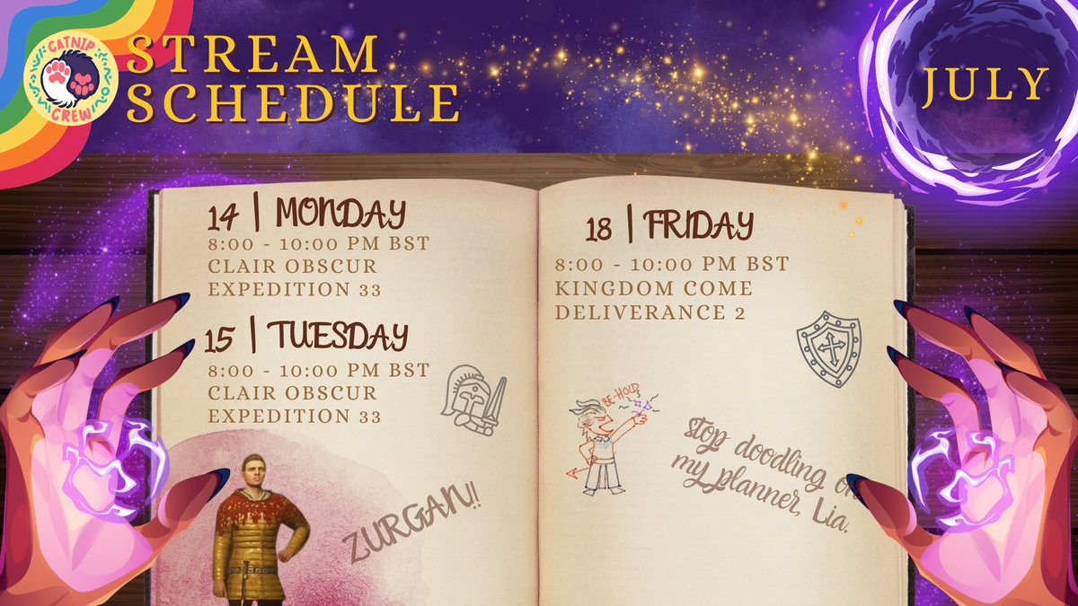 Schedule for next week!