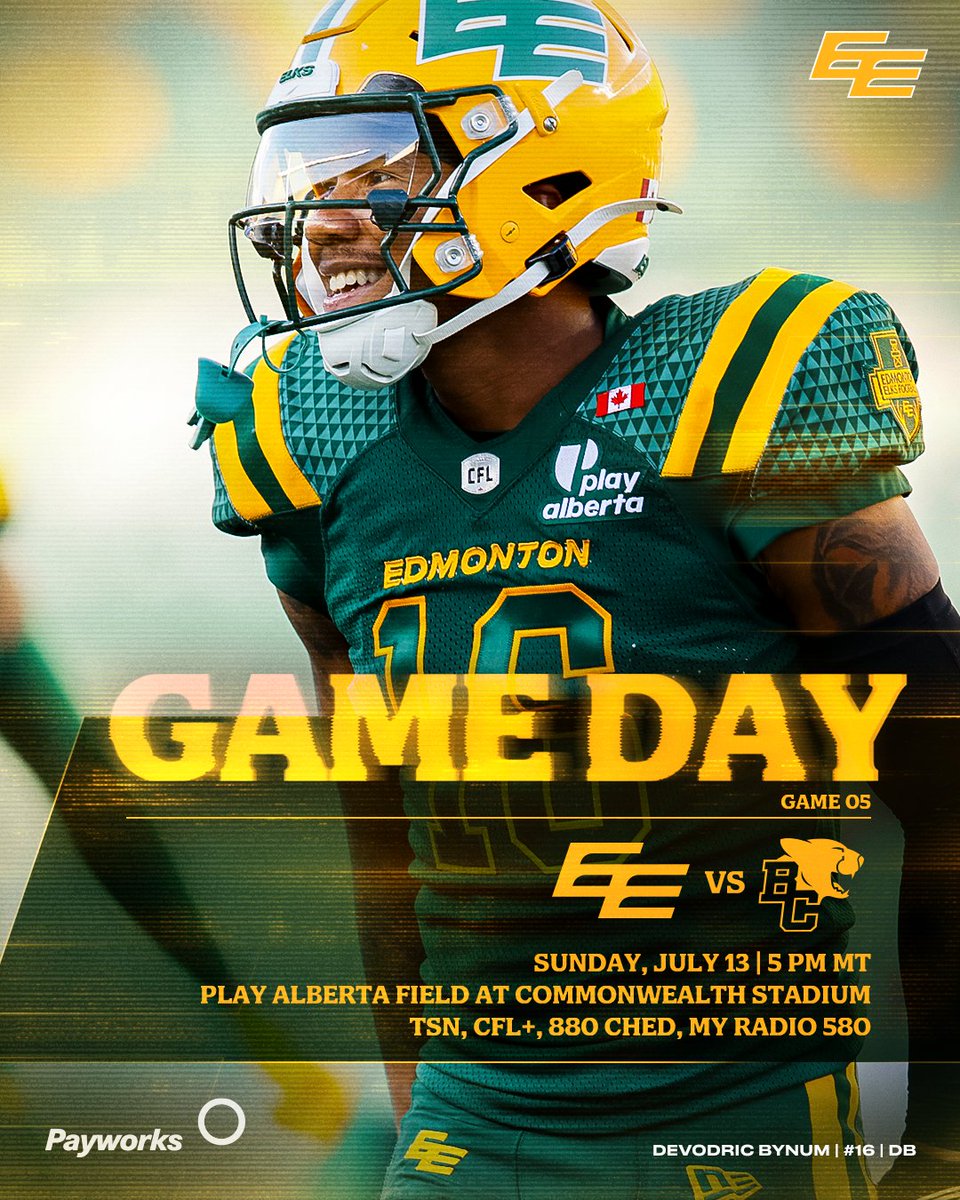 Rise &amp; shine. It's GAME DAY 🏈

🕔 5:00 pm MT
🏈 BC Lions
🏟️ Play Alberta Field at Commonwealth Stadium
📺 <a href="/TSN_Sports/">TSN</a>, <a href="/CFL/">CFL</a>+
📻 <a href="/CHED880/">880CHED</a>, <a href="/580_my/">My Radio 580</a> 

#GoElks x <a href="/Payworks/">Payworks</a>