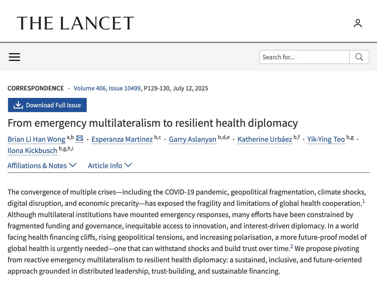 Dr Garry Aslanyan (@garryaslanyan) on Twitter photo Just published, some perspectives on current state of affairs with diplomacy for health...as a core function, central to national priorities & global/regional framework. Have we missed anything?
Read our piece here 👇
lnkd.in/ekct3BDC
<a href="/UofT_dlsph/">U of T Public Health</a> Just published, some perspectives on current state of affairs with diplomacy for health...as a core function, central to national priorities & global/regional framework. Have we missed anything?
Read our piece here 👇
lnkd.in/ekct3BDC
<a href="/UofT_dlsph/">U of T Public Health</a>