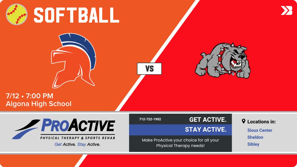 Softball (Varsity) Game Day! - Check out the event preview for the The Sioux Center Warriors vs The Algona Bulldogs. It starts at 7:00 PM and is at Algona High School Bulldog Park - Softball. gobound.com/ia/ighsau/soft…