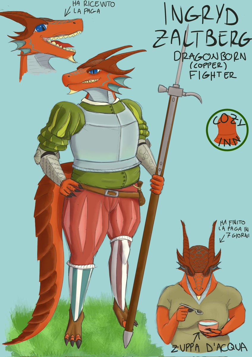 CozyInn's tweet image. I played only 1 (one) dragonborn in my DnD career and I want to play MORE! q_q
Here's another character i would love to role in a (possibly near) future. Landsknechts my beloved. She loves money but she also loves spending.
#pngtuber #DnDArt #DnD #DragonbornDnD #Oc