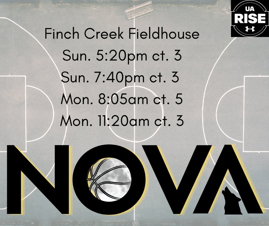 Lady NOVA Village - 2027 Schedule for UA Rise session II at Finch Creek Fieldhouse in Indiana.  Come check out some of Ohio's top prospects.