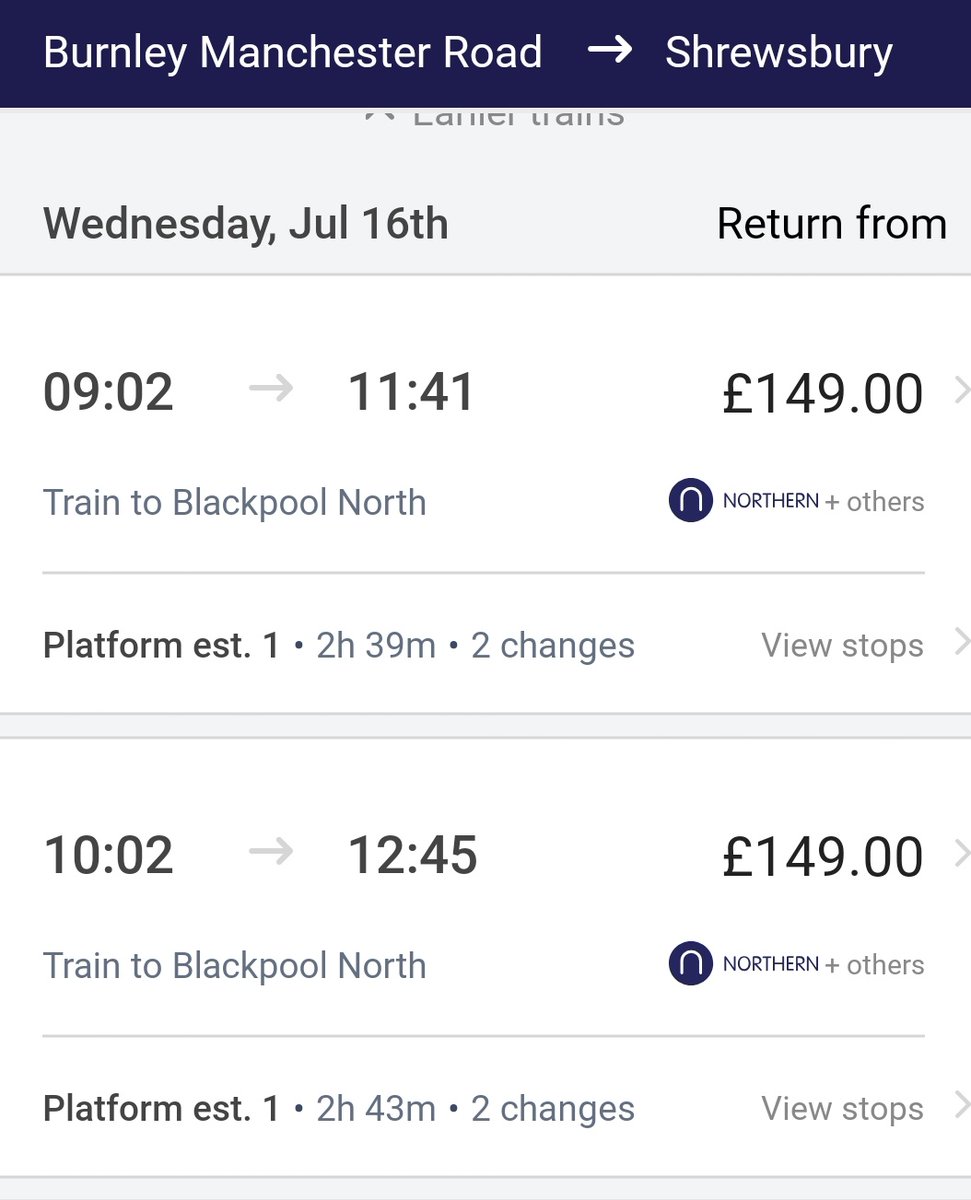 £149 for a return ticket between Burnley and Shrewsbury?

It's cheaper to go to London. 🤨