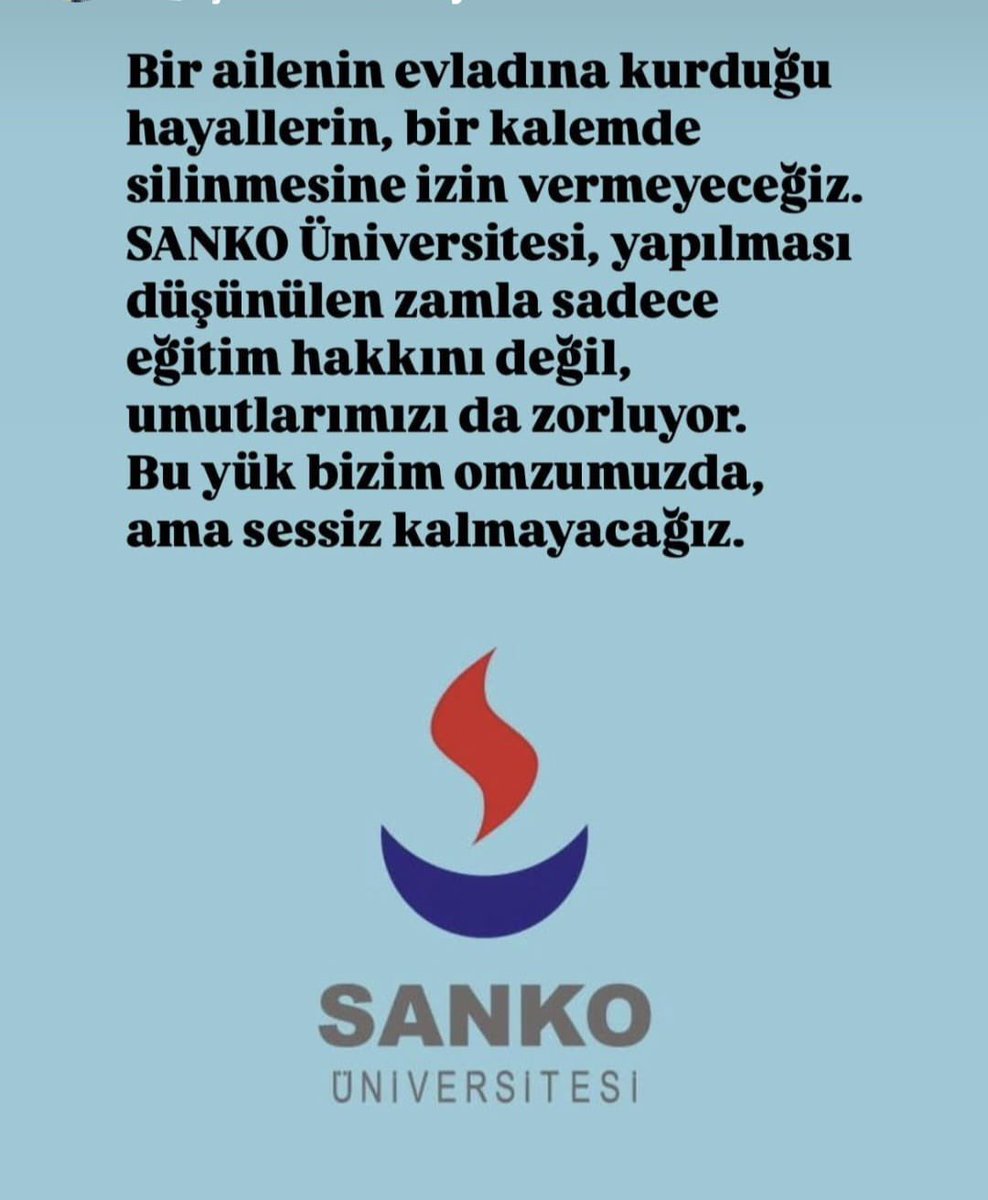%43 enflasyon ortamında SANKO Tıp Fakültesi’ne %80 zam yapmak vicdansızlıktır.
Tıp öğrencisi robot değil! Gece gündüz ders, nöbet, staj yetmedi, bir de ekonomik baskı mı?
Bu zam planı derhal geri çekilmeli!
#SANKOzammı #TıpÖğrencisiYalnızDeğil #sanko <a href="/RTErdogan/">Recep Tayyip Erdoğan</a> <a href="/memetsimsek/">Mehmet Simsek</a>