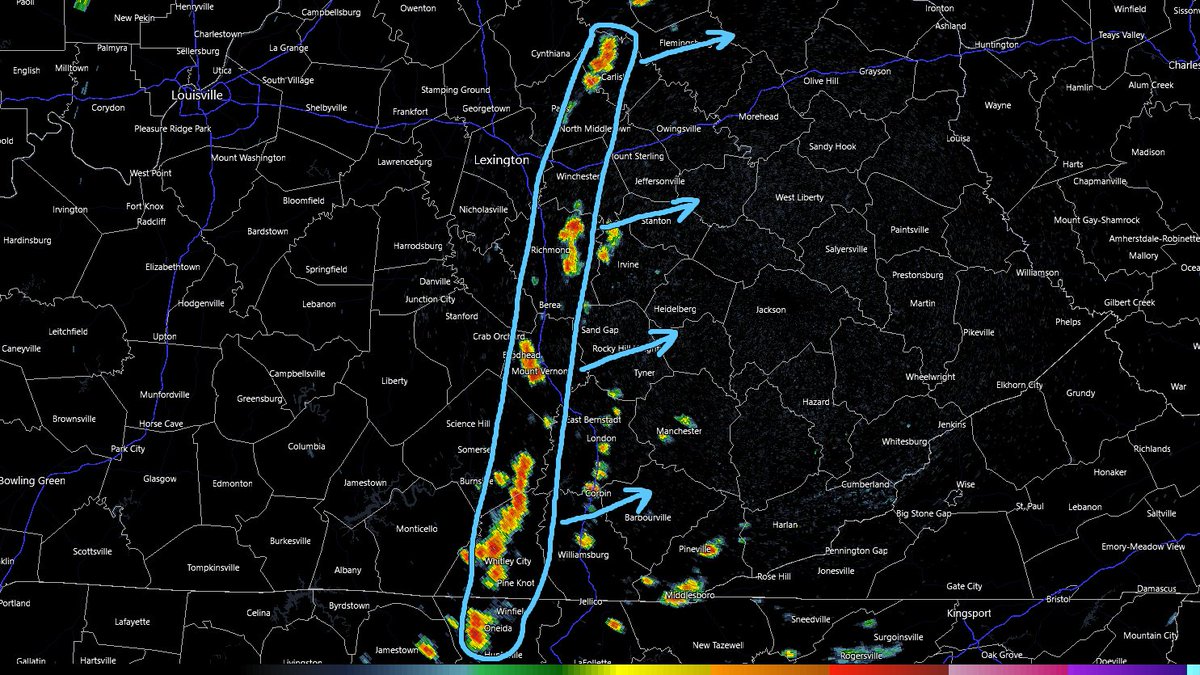 RADAR @ 12:25PM EDT: Strong Storms are popping up generally along the I-75 Corridor moving ENE into Eastern KY. Some of these storms may contain up to 40mph wind gusts. #kywx