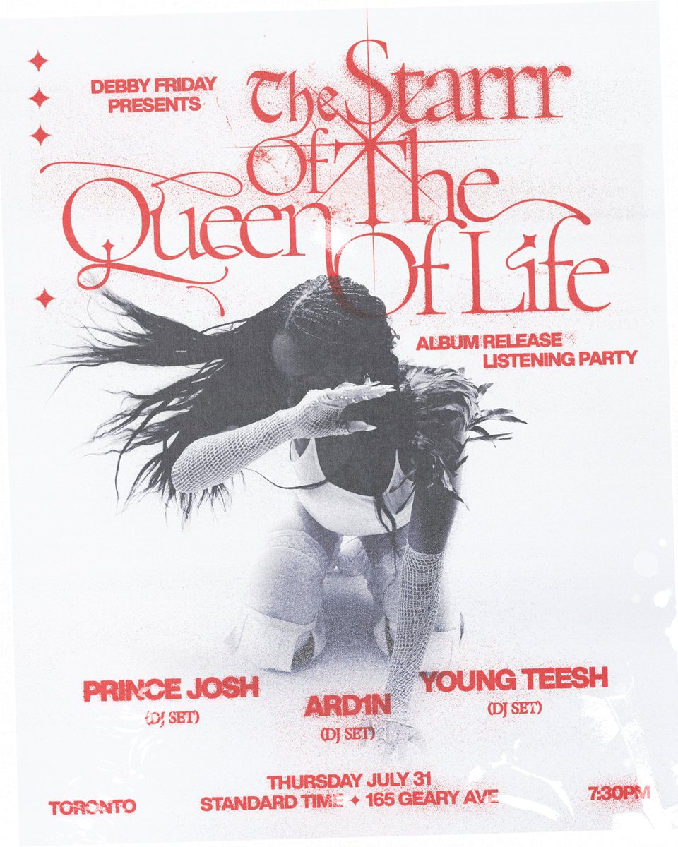 TORONTO
join me July 31st to celebrate the release of my new album, The Starrr Of The Queen Of Life! ⭐️🌀🪽

FREEEEEEE with RSVP! SEE U THERE xo 💋

RSVP Now: ra.co/events/2210870