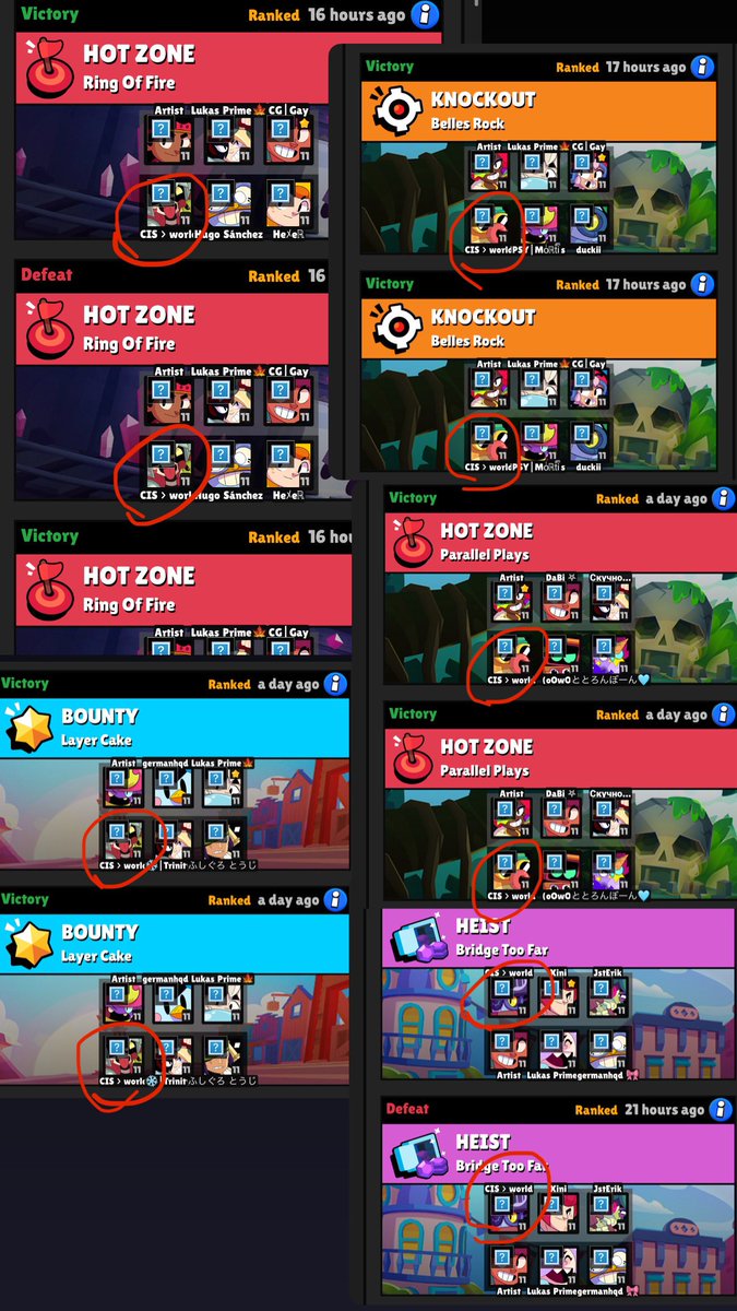 Code: AshBS (@ashclashyt) on Twitter photo I don’t normally make posts like this, but I think it’s important for the state of the game. Recently, there’s been a lot more cheaters (win traders, hackers, etc) in the game and I think <a href="/BrawlStars/">Brawl Stars</a> needs to be on top of this.
This player (Artist) is currently #1 global solely I don’t normally make posts like this, but I think it’s important for the state of the game. Recently, there’s been a lot more cheaters (win traders, hackers, etc) in the game and I think <a href="/BrawlStars/">Brawl Stars</a> needs to be on top of this.
This player (Artist) is currently #1 global solely