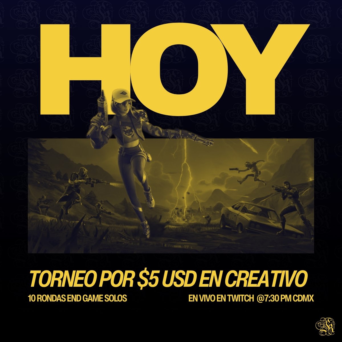 👑TORNEO EN END GAME CREATIVO POR $5 USD
 
REQUISITOS:  

✅Like y RT
✅Follow en X y Twitch (Twitch en la bio)

CODE  @ 8:00PM HR CDMX POR DISCORD