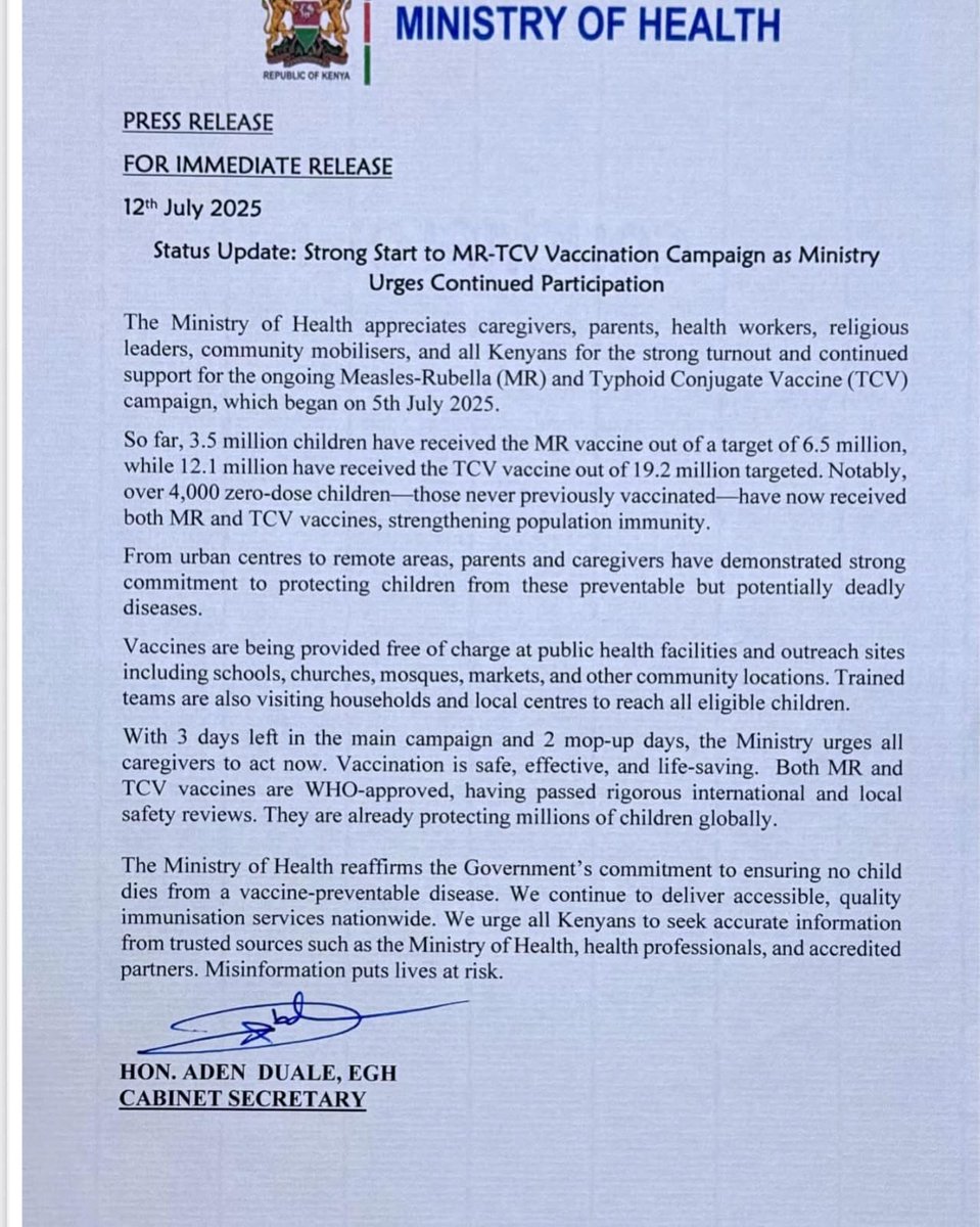 STATUS UPDATE : MR-TCV Vaccination Campaign.