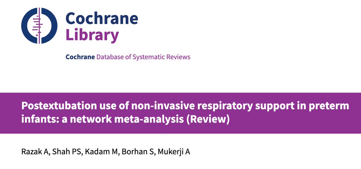 Cochrane Neonatal (@cochraneneonate) on Twitter photo 🆕 Cochrane Network Meta-Analysis: Which non-invasive mode best prevents extubation failure in preterm infants?
đź‘¶ 54 RCTs | 6,995 infants
📉 NIPPV & NIHFV reduce treatment failure & reintubation vs CPAP/HFNC
⚠️ Data limited for infants <28 wks GA
🔗 cochranelibrary.com/cdsr/doi/10.10… 🆕 Cochrane Network Meta-Analysis: Which non-invasive mode best prevents extubation failure in preterm infants?
đź‘¶ 54 RCTs | 6,995 infants
📉 NIPPV & NIHFV reduce treatment failure & reintubation vs CPAP/HFNC
⚠️ Data limited for infants <28 wks GA
🔗 cochranelibrary.com/cdsr/doi/10.10…
