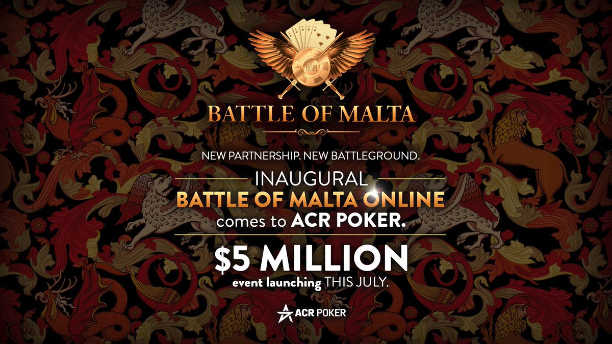 katelinds's tweet image. 🎯 The Battle of Malta is coming ONLINE only at @ACR_POKER
💰 $5M GTD | July 13–27
🎟️ $500K Multi-Flight — just $66
🏝️ 10 x €8K Malta Live Packages
🔥 Win them in our Beast Tourneys: July 13 & 20 @ 5:05pm ET
You in, or are you just letting $5M and a Malta trip walk away?