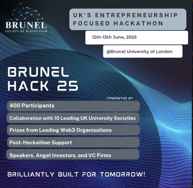 eth_cata's tweet photo. Builders are gathering. Ideas are colliding.

Brunel Hack 25 is where Web3 meets real-world impact.
AI agents, bold pitches, and $7K+ on the line.

@SuperteamUK @solana &amp; @LuffaMessage are powering the next wave.

Let’s build something unforgettable.

#BrunelHack25 #Web3 #solana https://t.co/Ebh432fM8z