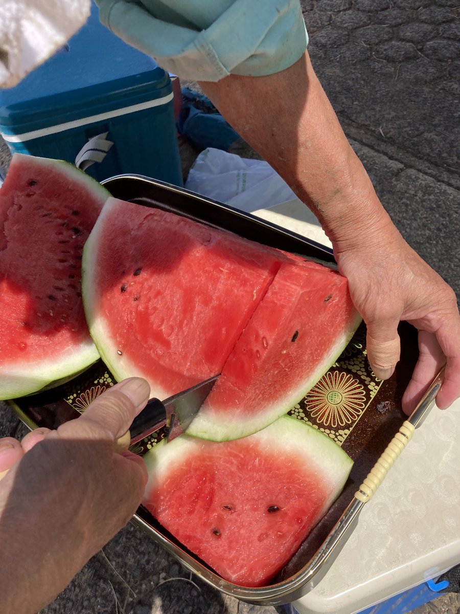 noto_senmaida's tweet image. 作業の合間のスイカ🍉沁みる。。
愛耕会メンバーが畑で採れたて巨大スイカを差し入れしてくれました✨
#令和6年能登半島地震 #能登 #輪島 #白米千枚田 #愛耕会 #能登豪雨 #草取り