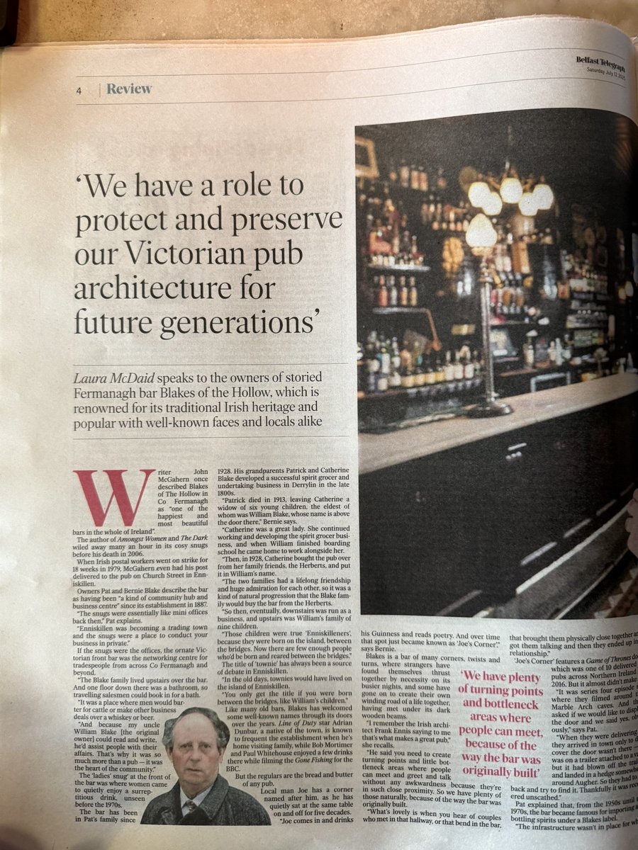 BlakesTheHollow's tweet image. A wonderful two page spread in the @BelTel today.
A great article focusing on our history, charm and the locals that make us what we are ❤️🖤
#Fermanagh #Enniskillen #Pub #Paper #Article #Local