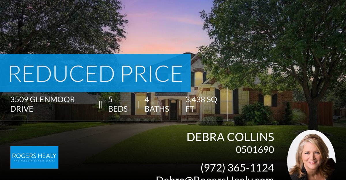 ddcollins's tweet image. 📍 Reduced Price 📍 This recently reduced home at 3509 Glenmoor Drive in Flower Mound won't last long, so, don't wait to set up a showing! Reach out here or at (972) 365-1124 for more information!

Debra Collins
Real Estate Agent homeforsale.at/3509_GLENMOOR_…