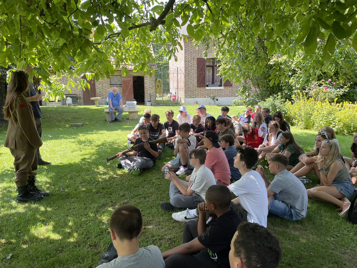 The students are learning about the equipment and weaponry used in the war.