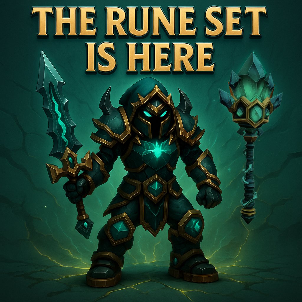 🎒 The Rune Set is HERE
 Each piece = a unique stat boost:

 🧠 Helmet, Gloves → Magic Resistance
 🧥 Mail → Health
 🩳 Chausses,  Boots → Armor

 ✅ Full set = +15% bonus to all Rune stats
 This isn’t cosmetic — it’s built for battle.
 🛒 Available now while stock lasts