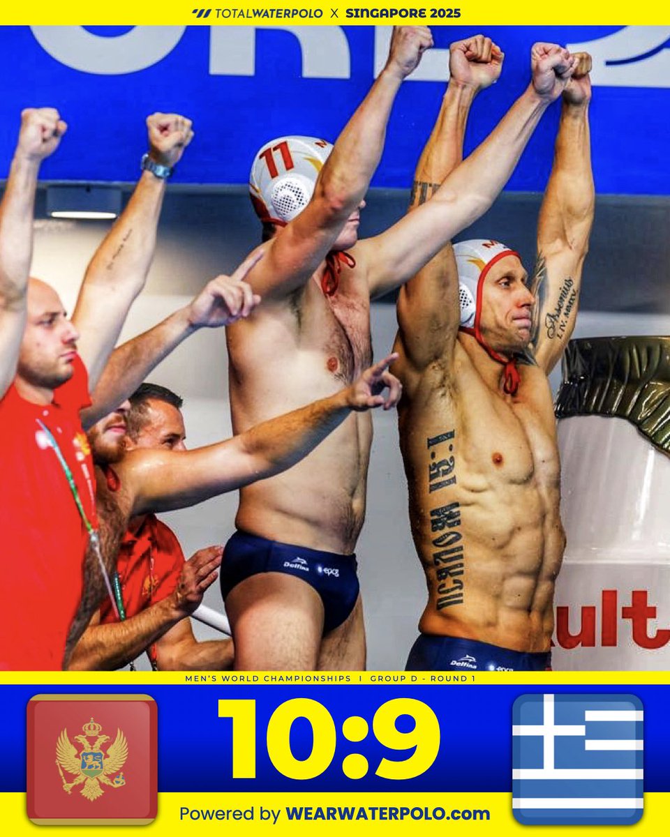 Montenegro edges Greece in a classic!
A heavyweight clash goes down to the wire — big-time blocks, clutch goals, and massive emotion at the buzzer.

Photo by @mtbphotonl
#singapore2025 #waterpolo #vizilabda #pallanuoto #wasserball #vaterpolo #vattenpolo