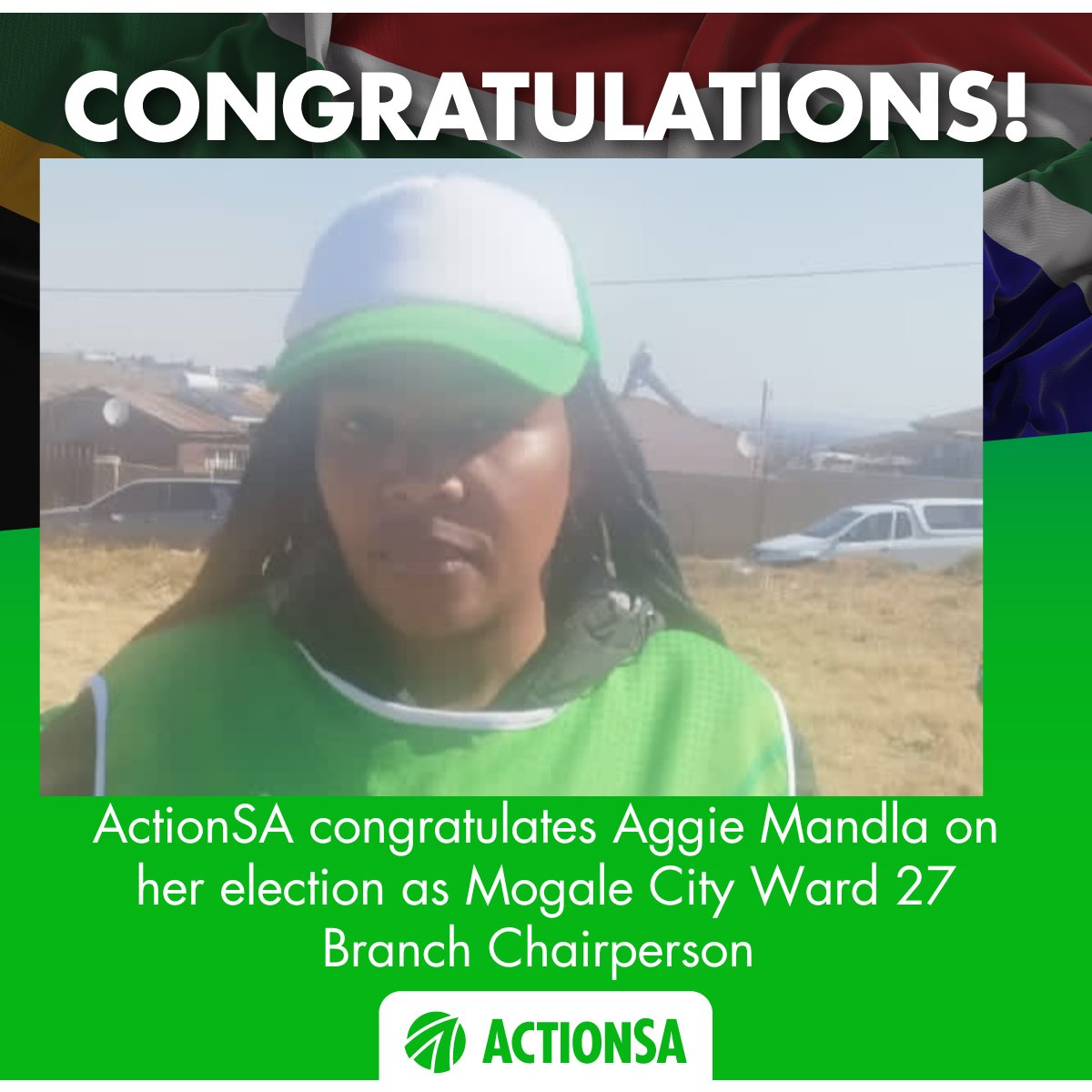 ActionSA_GP's tweet photo. ActionSA congratulates Aggie Mandla on her election as Mogale City Ward 27 Branch Chairperson.
As a dedicated community leader, Aggie will be pioneering issues that affect residents of her ward, escalating them to the relevant sphere of government.
#GautengGettingGreener https://t.co/9ocQo2KLil