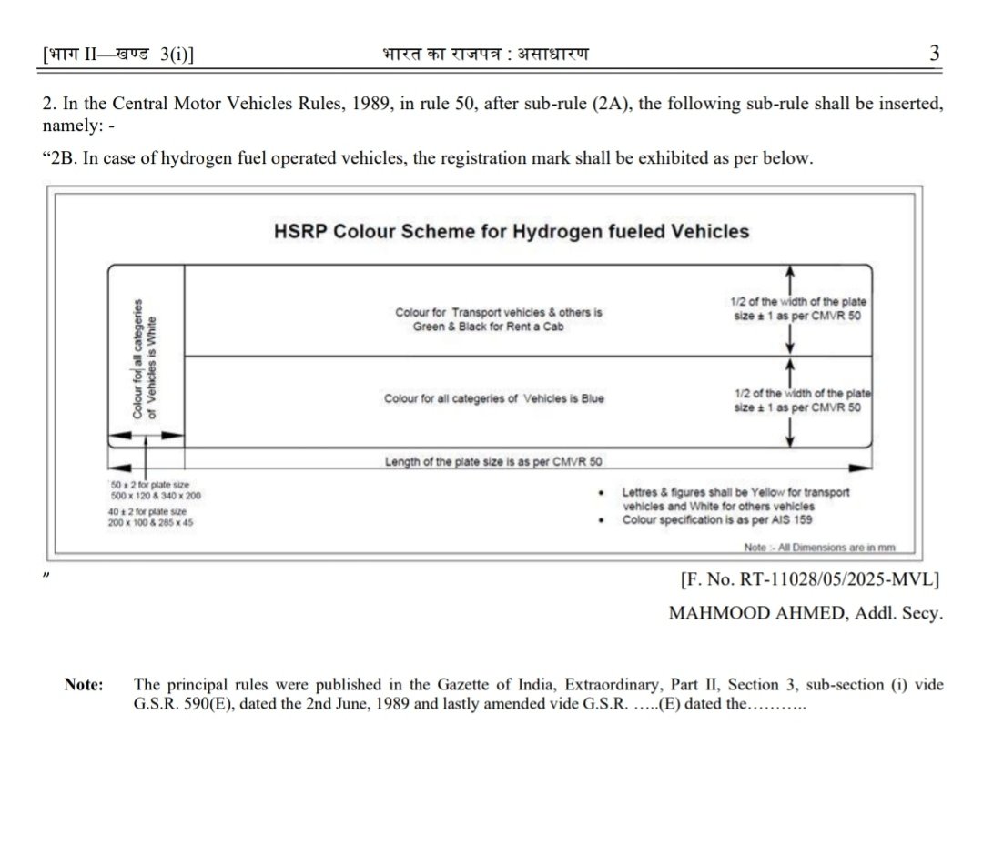 h_pongilath's tweet image. These rules may be called as the Central Motor Vehicle Rules #CMVR regarding #HSRP for Hydrogen (H2) fuelled vehicles..
“2B. In case of hydrogen fuel operated vehicles, the registration mark shall be exhibited as per below.
#numberplate #registrationnumber
#vehicle #RTO