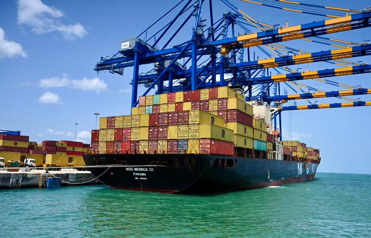 Bijoy Ghosh (@bijoyghosh70) on Twitter photo Containers being handled from a ship at Adani's Vizhinjam Port. It was a year ago that the first container ship was handled at the port on a trial basis, and commercial operations began in December. <a href="/businessline/">businessline</a>
<a href="/AdaniOnline/">Adani Group</a> <a href="/MSCCargo/">MSC Cargo</a> <a href="/terajasimhan/">T E Raja Simhan</a> Containers being handled from a ship at Adani's Vizhinjam Port. It was a year ago that the first container ship was handled at the port on a trial basis, and commercial operations began in December. <a href="/businessline/">businessline</a>
<a href="/AdaniOnline/">Adani Group</a> <a href="/MSCCargo/">MSC Cargo</a> <a href="/terajasimhan/">T E Raja Simhan</a>