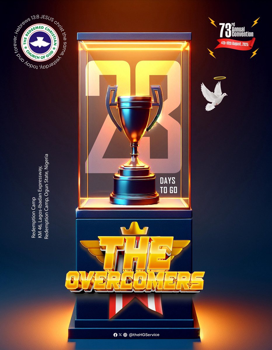 TheHGService's tweet image. 23 Days to Go!
The prize isn’t for the passive, It’s for The Overcomers The crown has your name on it, will you show up to claim it?
This August, the gates of Redemption City open for a divine championship of faith, fire, and fulfillment. Your victory moment is calling.
Date:…
