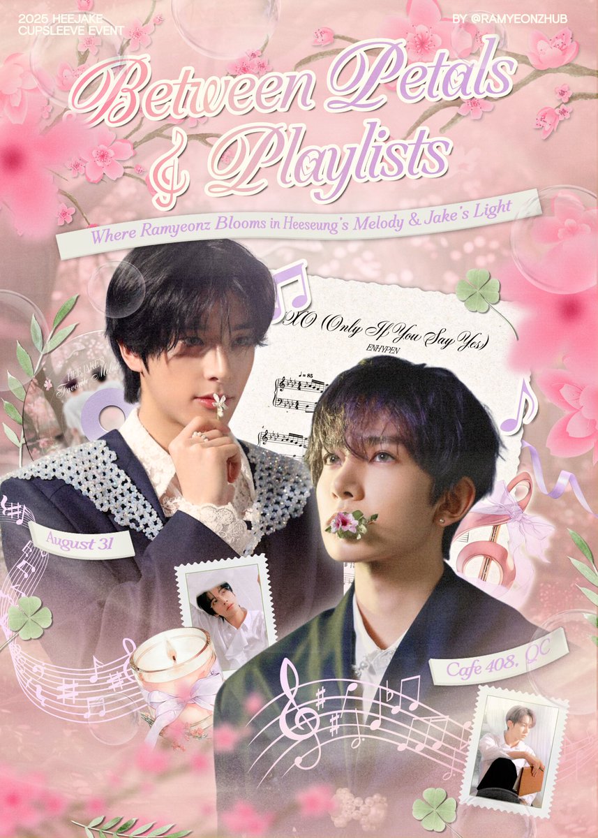 𝐁𝐞𝐭𝐰𝐞𝐞𝐧 𝐏𝐞𝐭𝐚𝐥𝐬 &amp; 𝐏𝐥𝐚𝐲𝐥𝐢𝐬𝐭 — a HeeJake's Blooming Cupsleeve Event

At 2:00 PM, the stage will be set, &amp;  songs are playing — and somewhere between the light, memory &amp; melody, our ramyeonz' have finally bloomed. 🌸

A petal-strewn world where