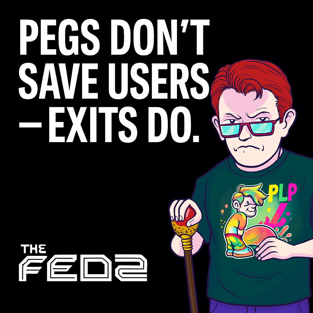 TheFedzNFT's tweet image. Most stablecoins fail where it matters most:
👉 The exit.
Pegs don’t save users exits do.
When panic hits, no whitepaper will protect you.
That’s why we built FUSD:
✅ Fractional
✅ Structured exits
✅ Panic-resilient by design
This isn’t DeFi hopium.
It’s how stablecoins…