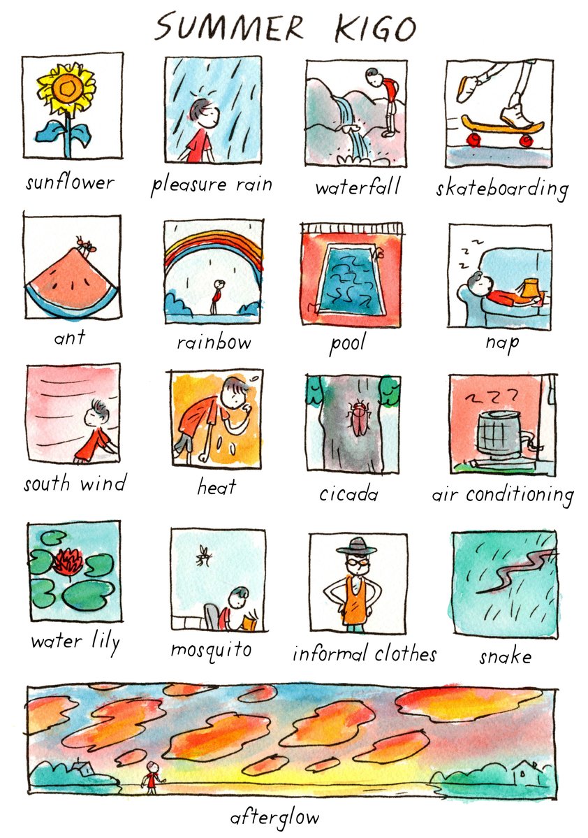 grantdraws's tweet image. Kigo: A word or phrase in haiku used to indicate the season
What are your favorite summer kigo?