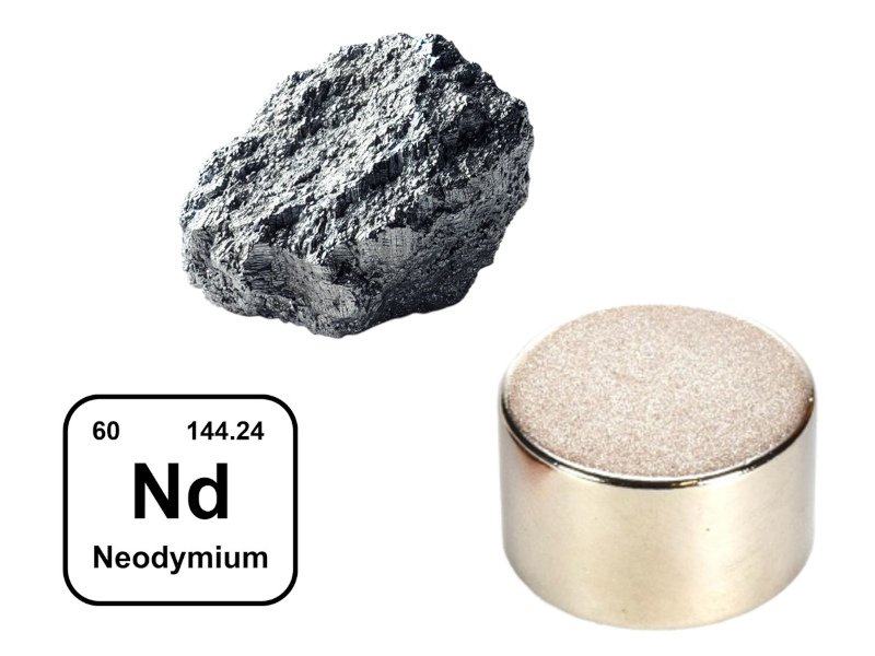 Elemental Spotlight : 
Neodymium (Nd) 

Atomic Number: 60

Crustal Abundance: ~38 ppm (more abundant than lead!) 

Why It’s a Star:
Neodymium is a rare earth element (REE) that powers some of the strongest magnets known to science—neodymium-iron-boron (NdFeB) magnets. 
These bad
