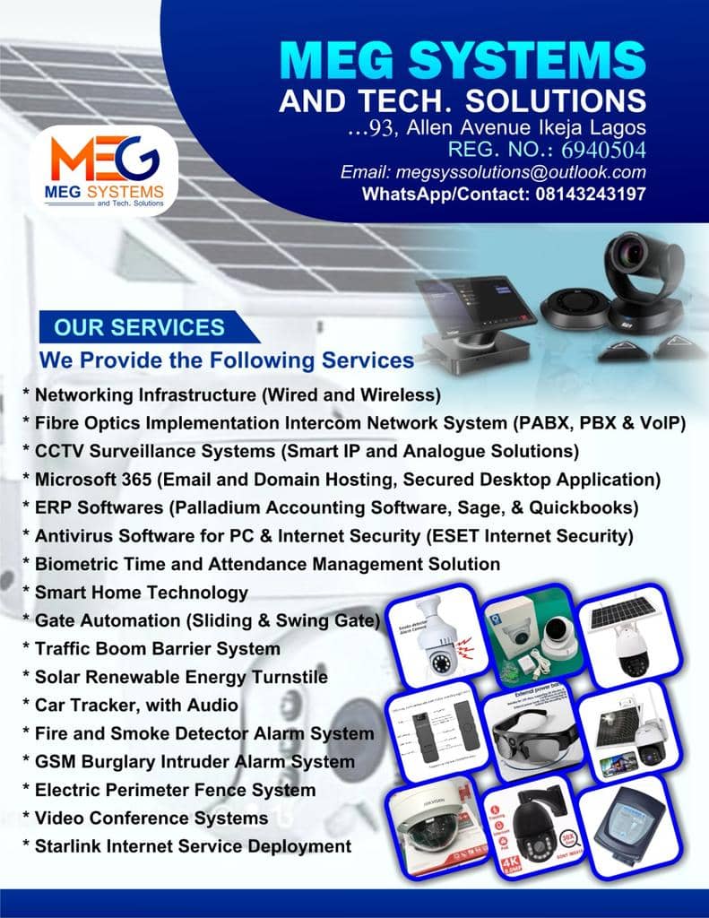 megsystemtech's tweet image. Meg Systems and Tech Solutions is a privately owned Information Technology Consultancy company registered with the Federal Republic of Nigeria with a Reg. No. 6940504