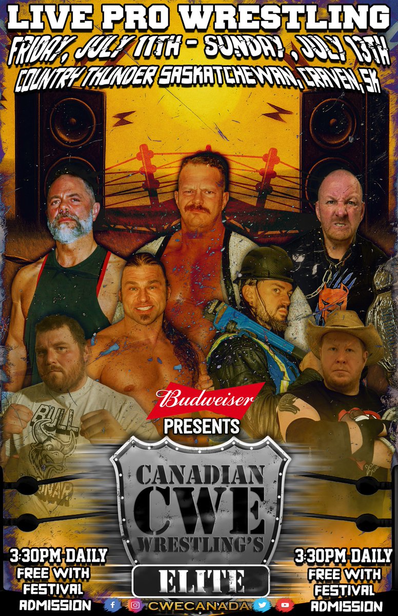 TODAY! <a href="/CWECanada/">CWE Canada</a> <a href="/countrythunder/">Country Thunder</a> Craven, Saskatchewan!

Ft <a href="/TheKingKash1/">'The Canadian Rottweiler' Kash</a> <a href="/KevinODoyle1/">Kevin O’Doyle</a> <a href="/shaunmartens/">Headline Shaun Martens</a> <a href="/CrudeOilCodyMac/">Cody Mac</a> <a href="/lionwarriorab/">Bobby Sharp</a> &amp; more!